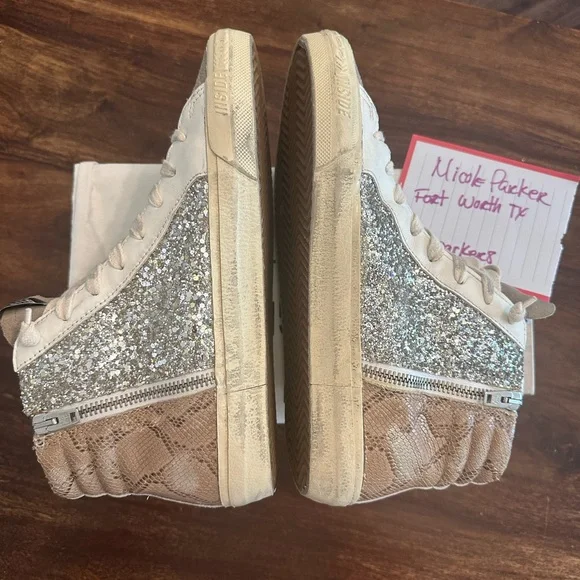 Golden Goose Women's Glitter Sneakers - Silver, Pink, and White - Picture 5 of 9